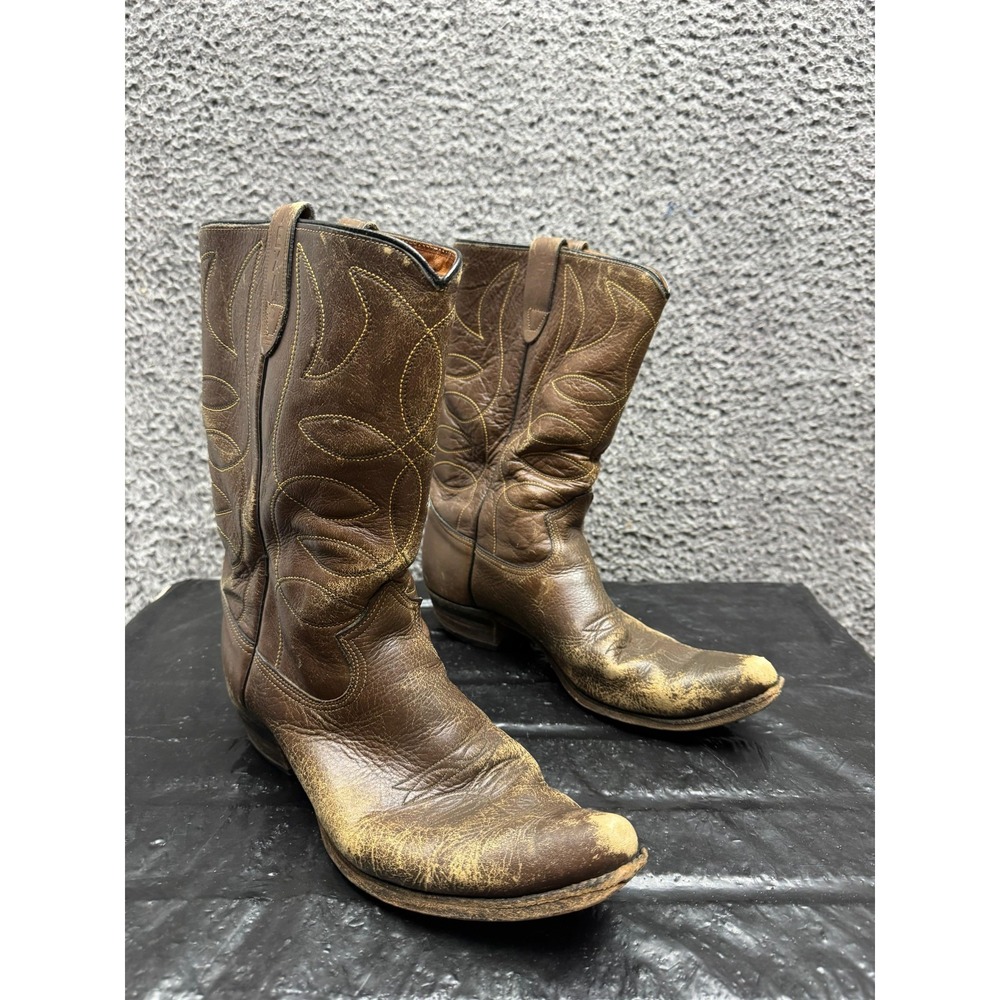 Vintage Texas Brand Pull On Leather Western Cowboy Boots Brown Mens Size 10D US